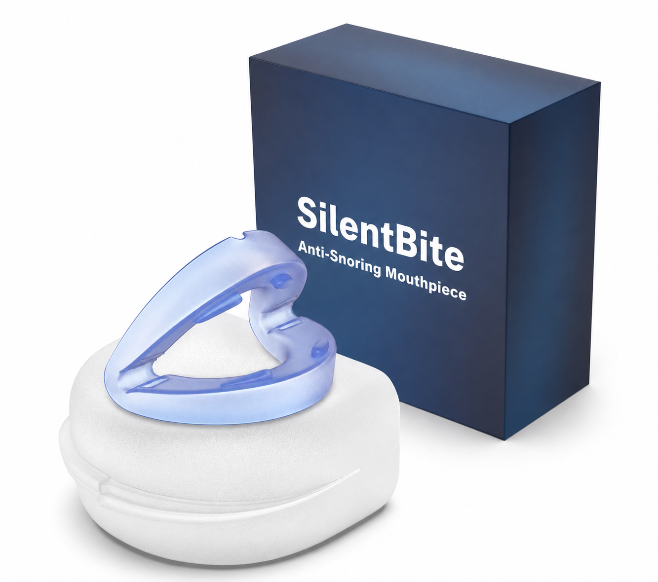 SilentBite anti-snoring mouthpiece with travel case and packaging